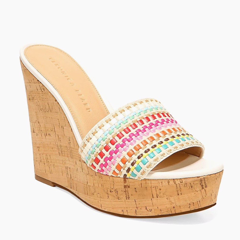 Veronica Beard Dali Raffia Wedge Sandals NWOT